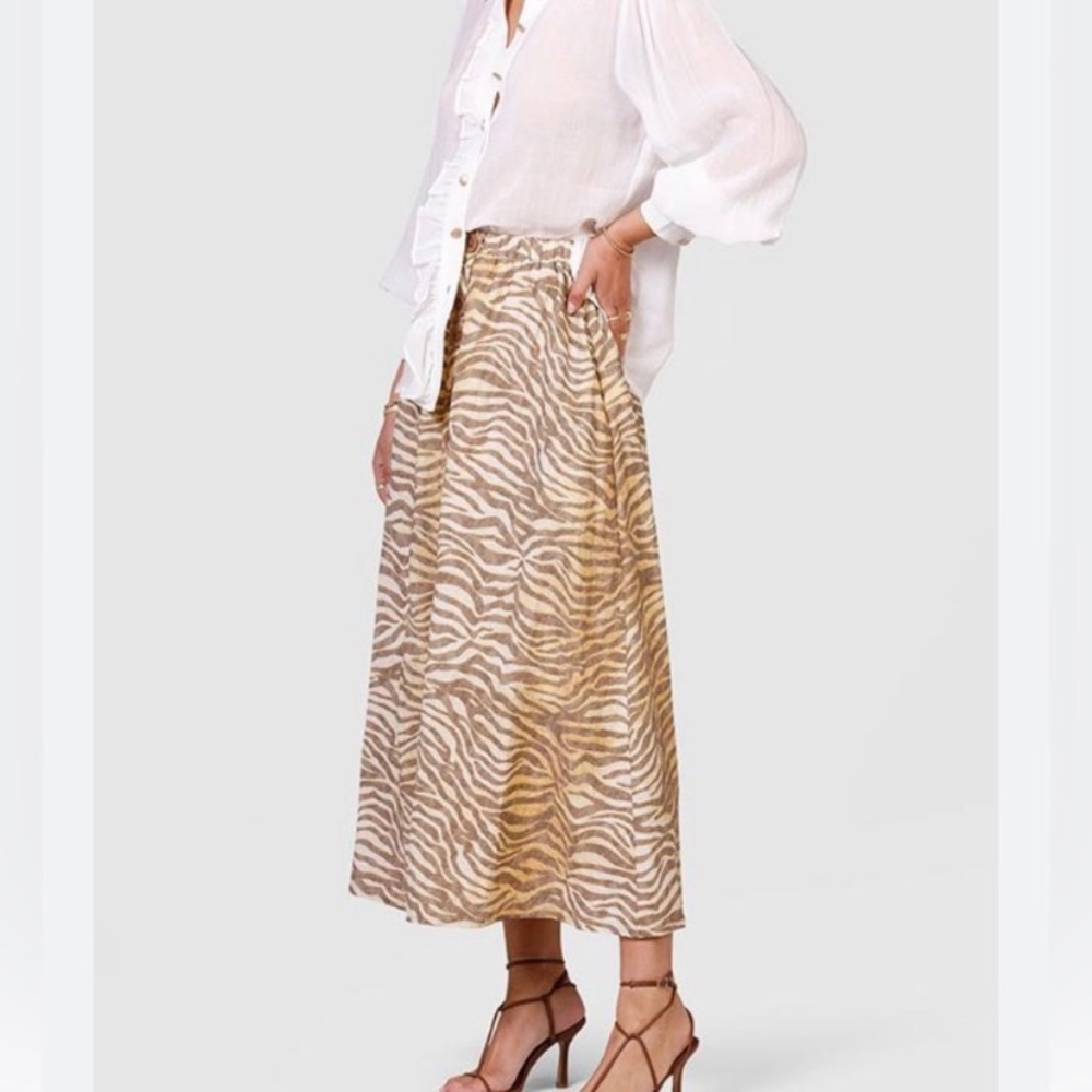 H&M Patterned Tan Zebra Casual Lightweight Pockets Midi Skirt 8